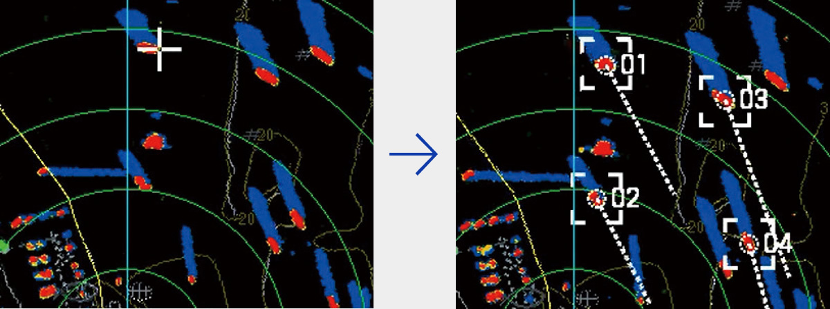 Once target is selected, a speed vector (course prediction result) is instantly displayed